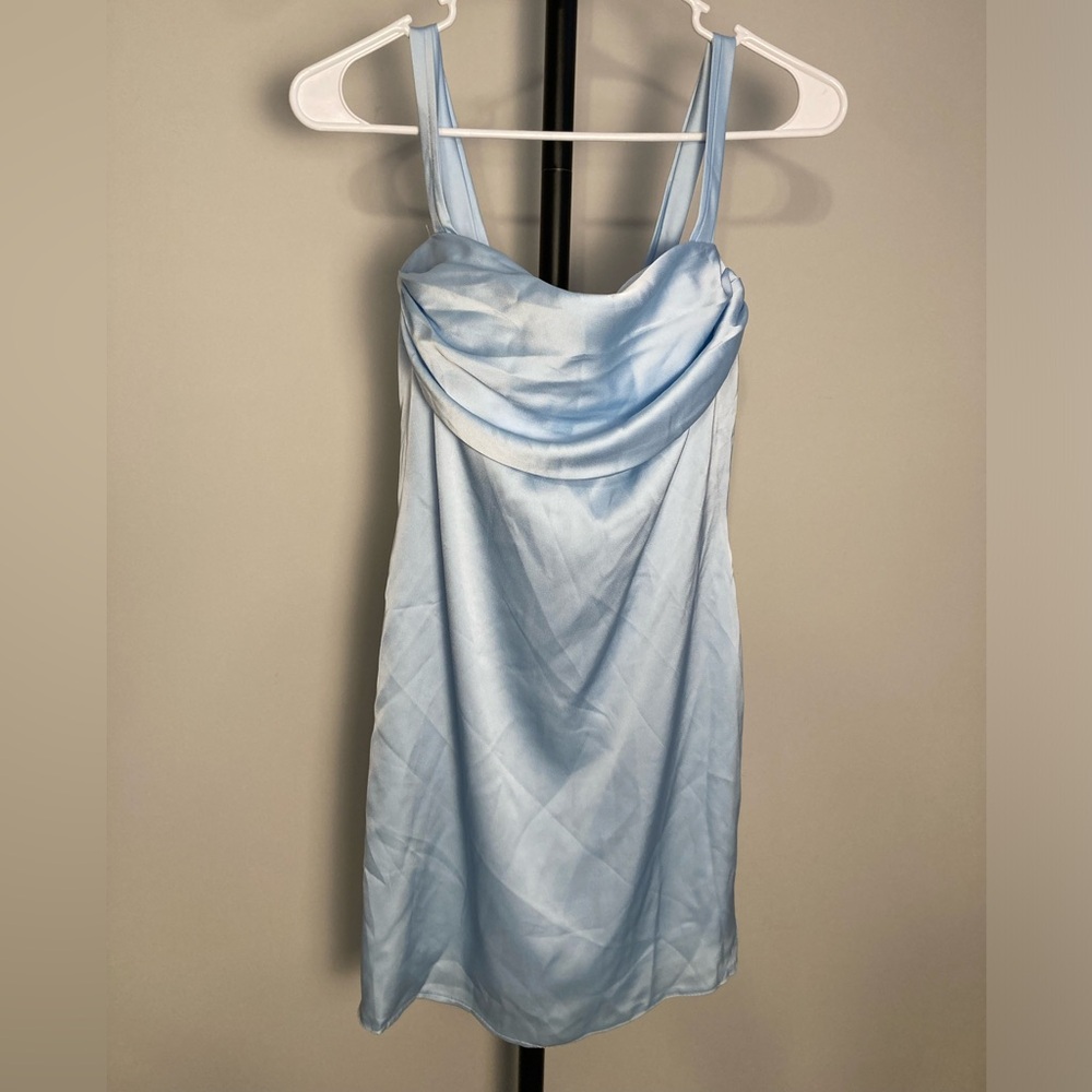 New! Amazon FASHION Light Blue Satin Cocktail Dress Size 8 NWT